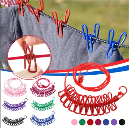 |Free Delivery| Multi Functional Portable Drying Rope with 12 Clips