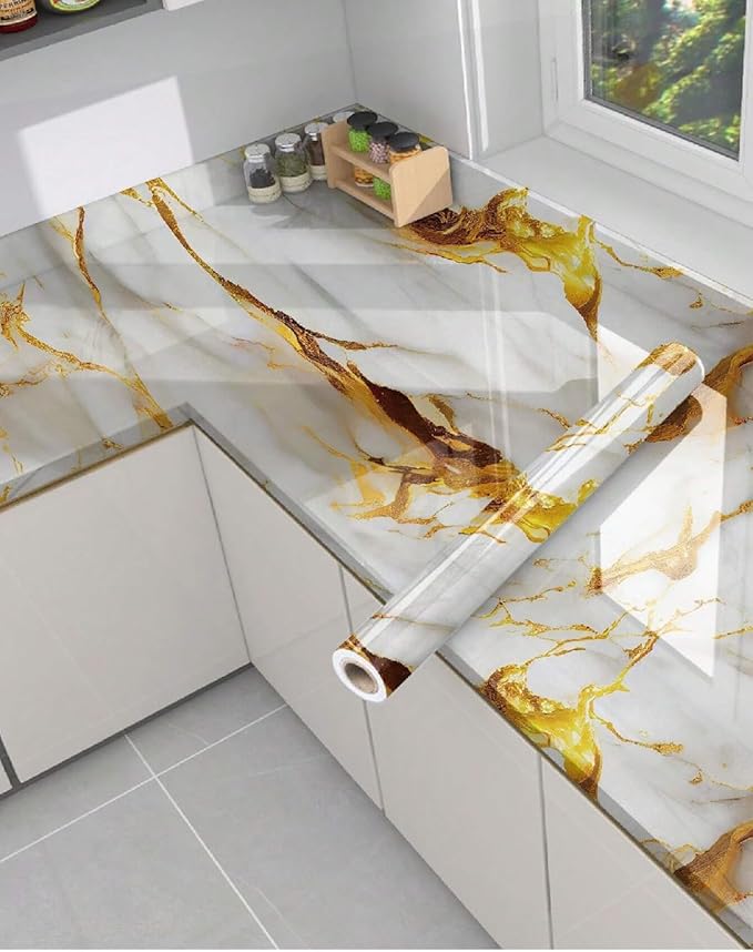 Waterproof Marble Sheets, Self Adhesive PVC Sheet Rolls Size: (6.5ft Lenghth X 2ft  Width)