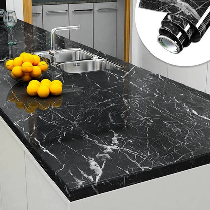 (Pack of 5) Self Adhesive Black Marble Sheet for Kitchen / Waterproof Anti Oil & Heat Resistant Wallpaper Sheet (2 Feet x 6.5 feet)