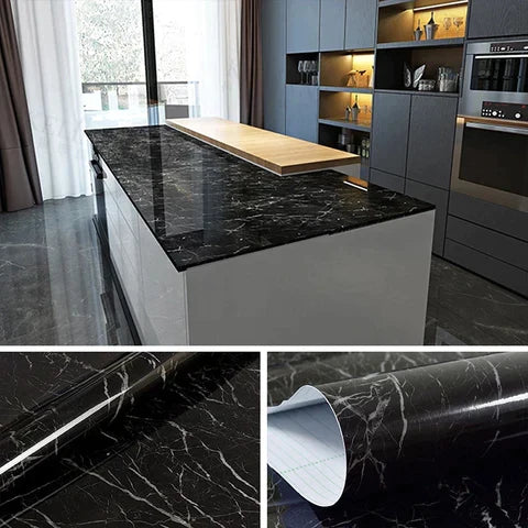 (Pack of 5) Self Adhesive Black Marble Sheet for Kitchen / Waterproof Anti Oil & Heat Resistant Wallpaper Sheet (2 Feet x 6.5 feet)