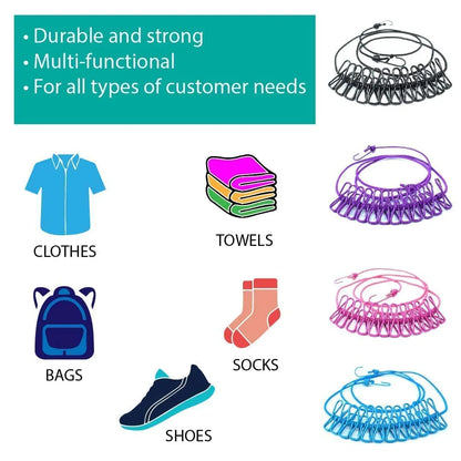|Free Delivery| Multi Functional Portable Drying Rope with 12 Clips
