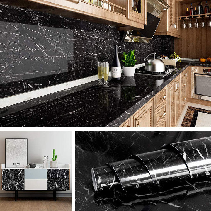 (Pack of 5) Self Adhesive Black Marble Sheet for Kitchen / Waterproof Anti Oil & Heat Resistant Wallpaper Sheet (2 Feet x 6.5 feet)